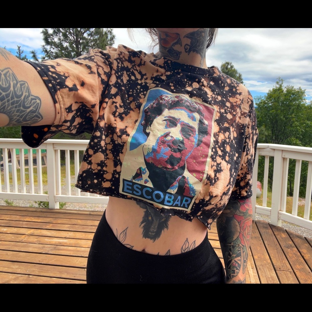 handmade Escobar bleach dyed cropped t shirt